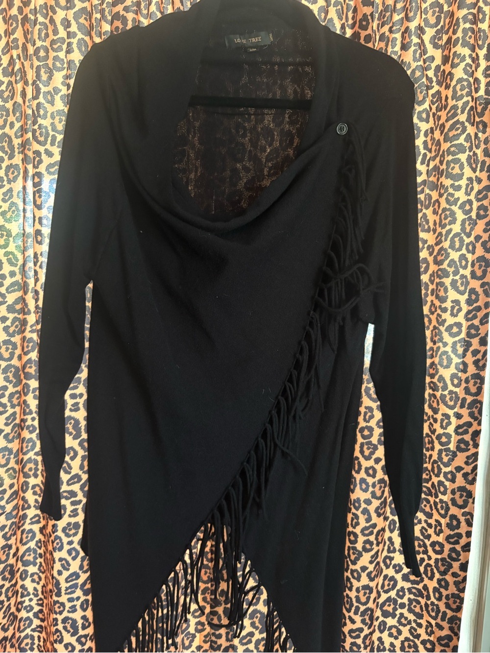 Love Tree Black Fringe Draped Poncho Sweater